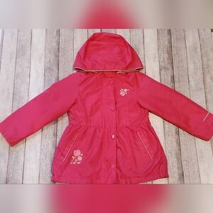 London Fog Pink Rose Embroidered Coat Jacket Girls Size 5/6 READ DESCRIPTION